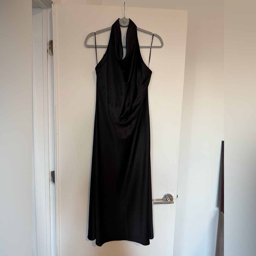 River Island Black Ruched Halter Gown